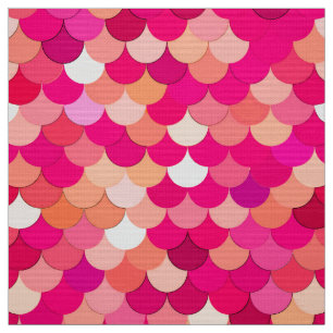 Sjöjungfrufjäll, korall, Fuchsia rosor och persika Tyg