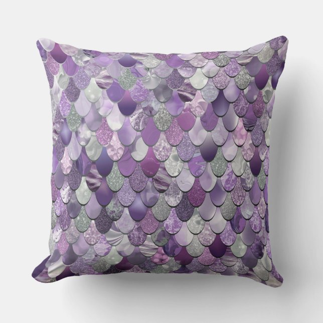 Sjöjungfrufjäll kudder, lilor, flickasovrumdekor kudde (Framsida)