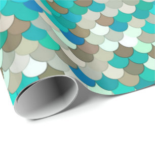 Sjöjungfrufjäll, turkos, Aqua, Taupe & kräm Presentpapper