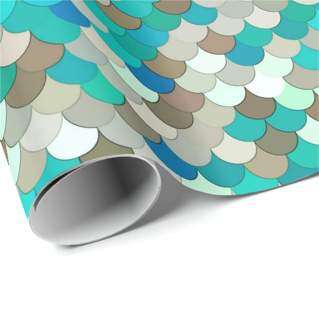 Sjöjungfrufjäll, turkos, Aqua, Taupe & kräm Presentpapper (Rullad Hörn)