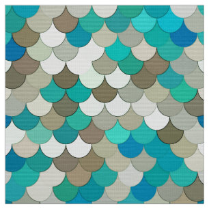 Sjöjungfrufjäll, turkos, Aqua, Taupe & kräm Tyg