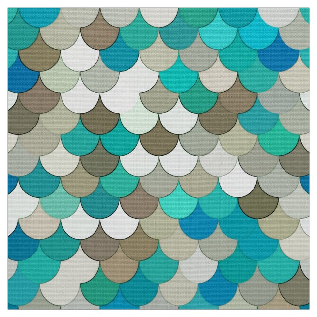 Sjöjungfrufjäll, turkos, Aqua, Taupe & kräm Tyg (Provkarta)