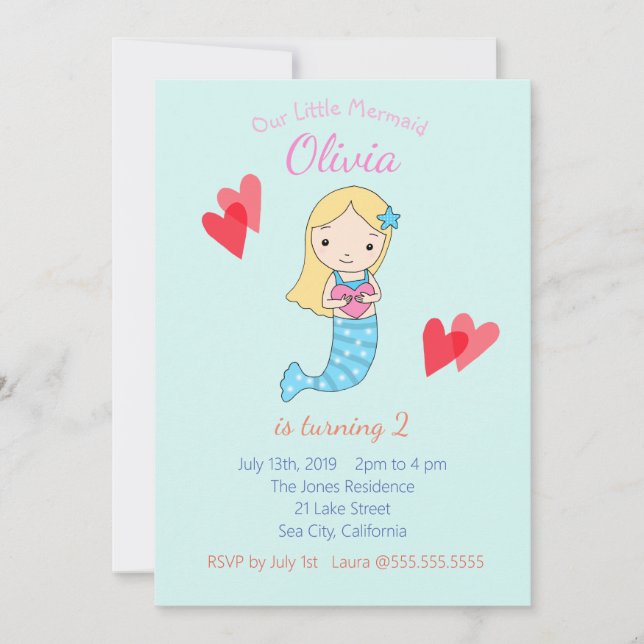 Sjöjungfrufödelsedaginbjudan under havspartyet inbjudningar (Framsida)