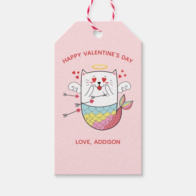 Sjöjungfrukatt Söt Personlig Valentine Presentetikett (Framsidan)
