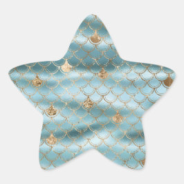 Sjöjungfrun Aqua Blue Guld Glitter Stjärnformat Klistermärke