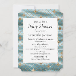 Sjöjungfrun Aqua Guld Glitter Inbjudningar