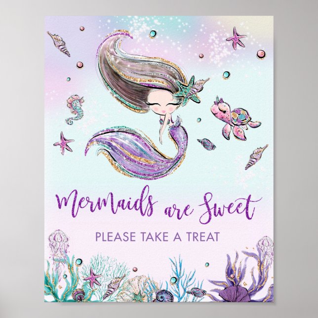 Sjöjungfrun är söt. Ta ett Treat tecken. Poster (Framsidan)