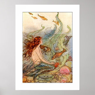 Sjöjungfrun art nouveau Poster/skriver ut 18 x 24 Poster