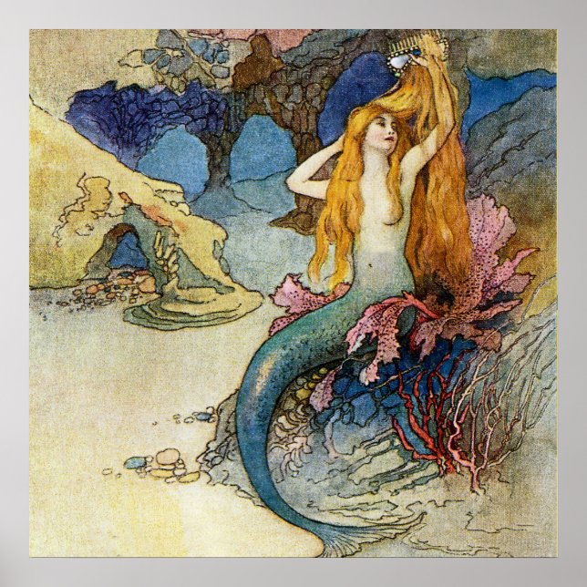 "Sjöjungfrun" av Warwick Goble Poster (Framsidan)