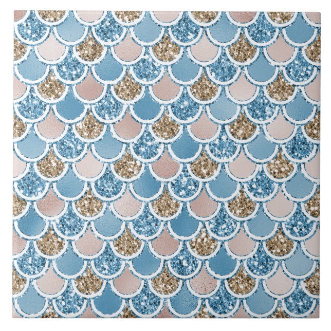 Sjöjungfrun Blue Guld  Beige Glitter Kakelplatta (Framsidan)