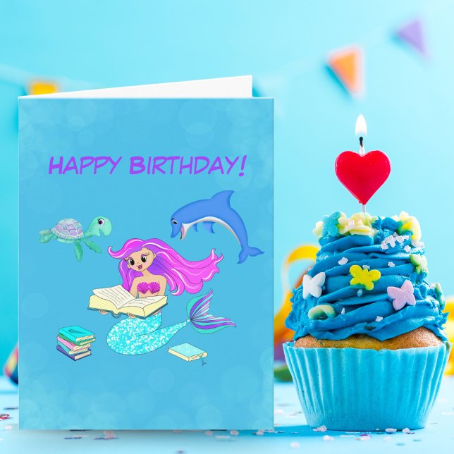 Sjöjungfrun Bokar Grattis på födelsedagen Kort (Wishing you a magical birthday filled with sparkling adventures and enchanting stories.)