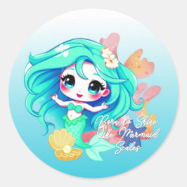 Sjöjungfrun Chibi med mousserande skalor Runt Klistermärke