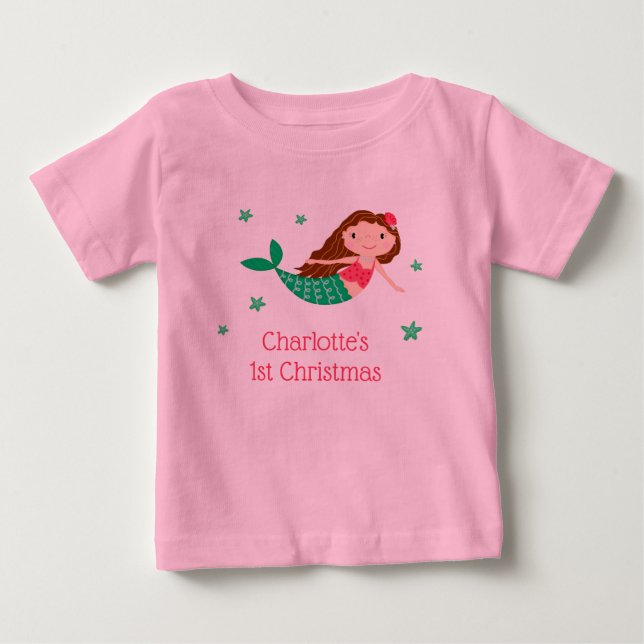 Sjöjungfrun Cute 1:a julen T-shirt (Framsida)
