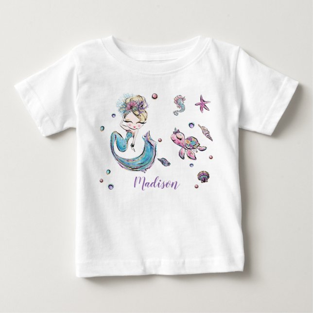 Sjöjungfrun Cute Blonde Hair under Sea Girl T Shirt (Framsida)
