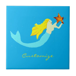 Sjöjungfrun Cute Blonde med Star Thunder_Cove Kakelplatta