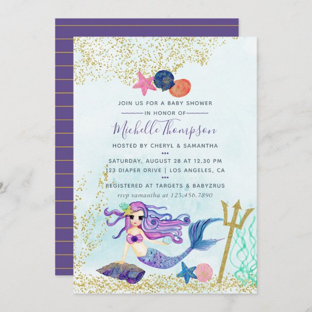 Sjöjungfrun Färgvägar för trendig, tema Babykläder Inbjudningar (Fram/baksida)