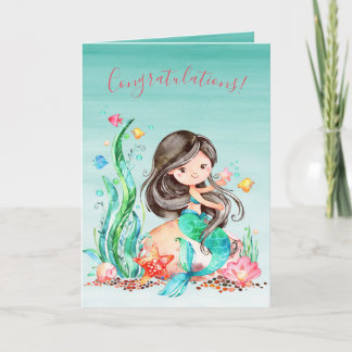 Sjöjungfrun för färgen Cute Watercolor under Sea B Kort