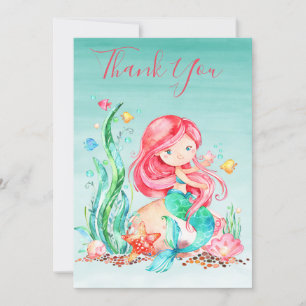 Sjöjungfrun för färgen Cute Watercolor under Sea B Kort