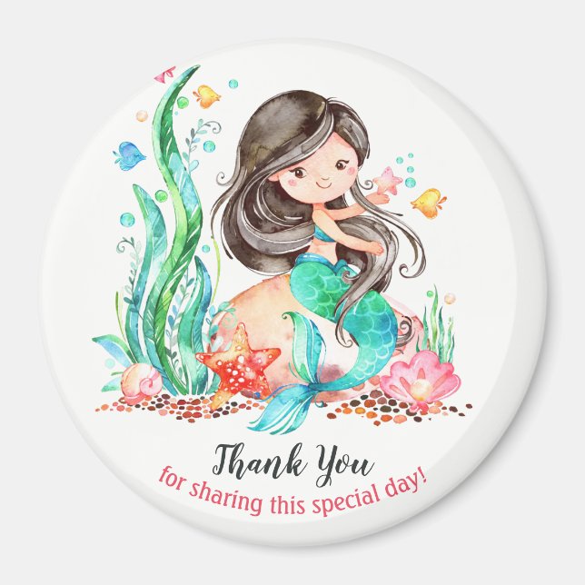 Sjöjungfrun för färgen Cute Watercolor under Sea B Magnet (Framsidan)
