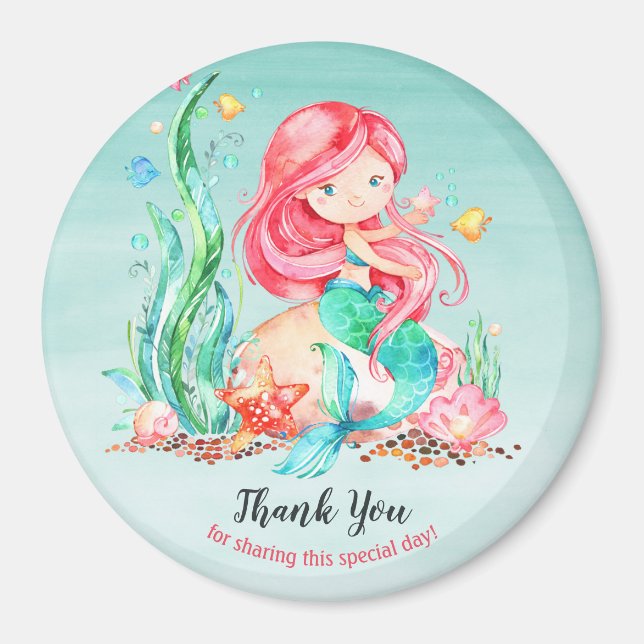 Sjöjungfrun för färgen Cute Watercolor under Sea B Magnet (Framsidan)