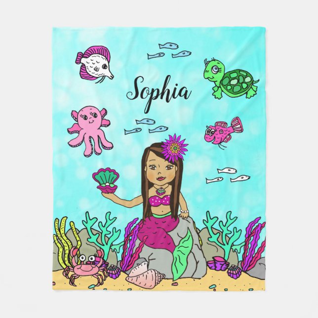 Sjöjungfrun för personlig under Sea Blanket Fleecefilt (Framsidan)