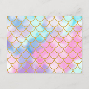 Sjöjungfrun Girly Pastel Ombre Guld Glitter Vykort