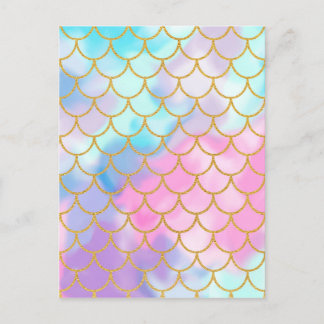 Sjöjungfrun Girly Pastel Ombre Guld Glitter Vykort