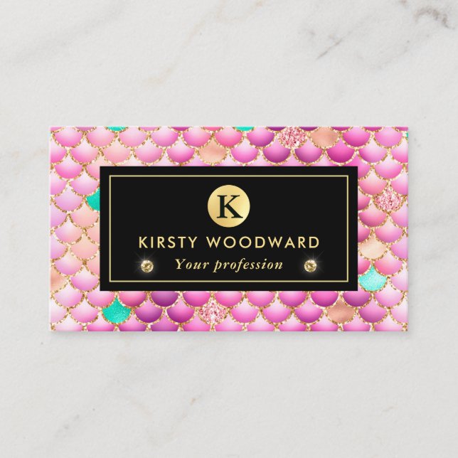 Sjöjungfrun Iridescent och Guld Skalor Mönster Visitkort (Framsida)