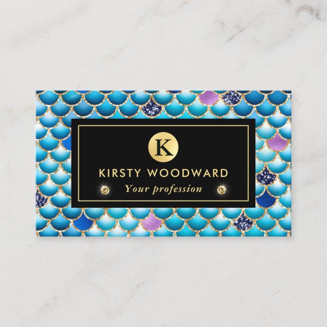 Sjöjungfrun Iridescent och Guld Skalor Mönster Visitkort (Framsida)