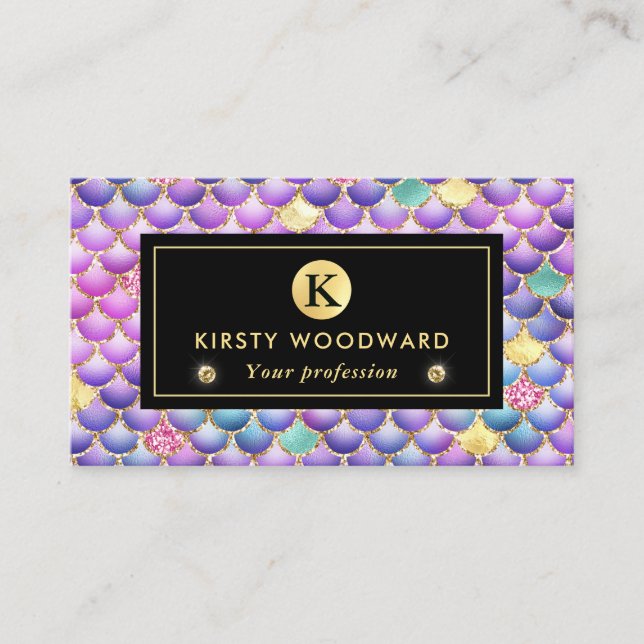 Sjöjungfrun Iridescent och Guld Skalor Mönster Visitkort (Framsida)