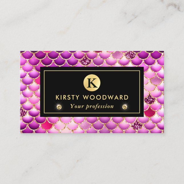 Sjöjungfrun Iridescent och Guld Skalor Mönster Visitkort (Framsida)