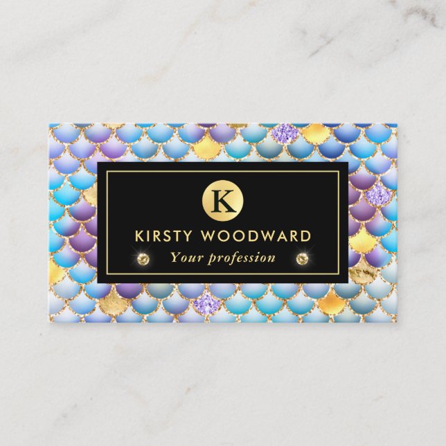Sjöjungfrun Iridescent och Guld Skalor Mönster Visitkort (Framsida)