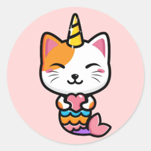 Sjöjungfrun Kawaii Uni-Cat Runt Klistermärke