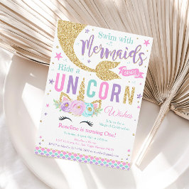 Sjöjungfrun Kisses och Unicorn Önskemål Unicorn Inbjudningar
