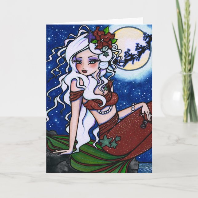 Sjöjungfrun Kväll i jul - Fantasy Girl Art Card Helgkort (Framsida)