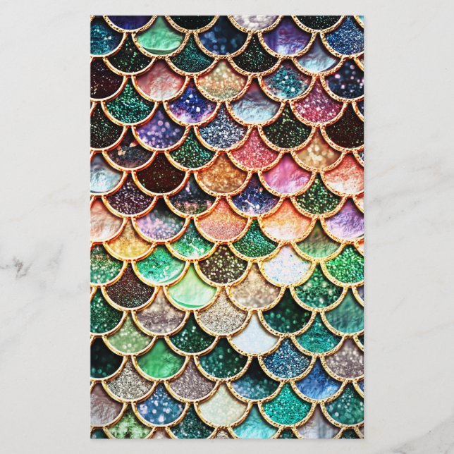 Sjöjungfrun Luxury Glitter - Multifärgad Brevpapper (Framsida)