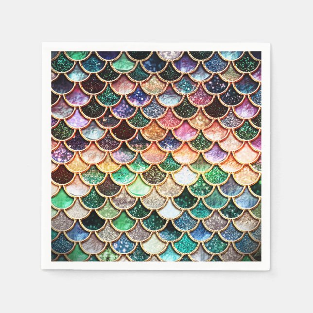 Sjöjungfrun Luxury Glitter - Multifärgad Pappersservett (Framsidan)