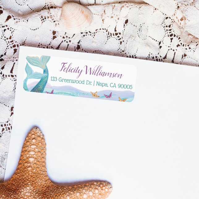 Sjöjungfrun Mor och baby vid havsviken Returadress Etikett (Skapare uppladdad)