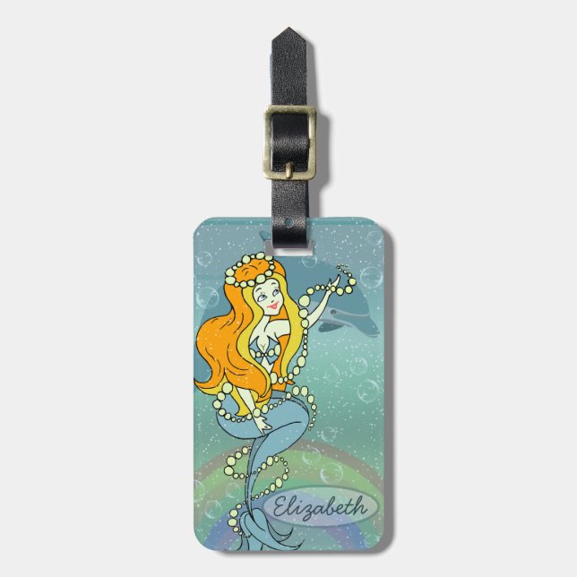 Sjöjungfrun och delfinen tillfogar namn och bagagebricka (Vertikal Framsida)
