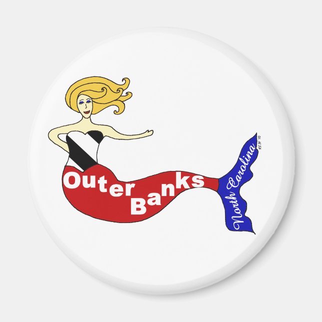 Sjöjungfrun Outer Banker Round Magnet (Framsidan)