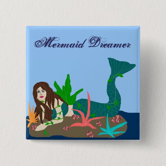 Sjöjungfrun på sten, sjöjungfrudrömmare knäppas knapp (Framsida)