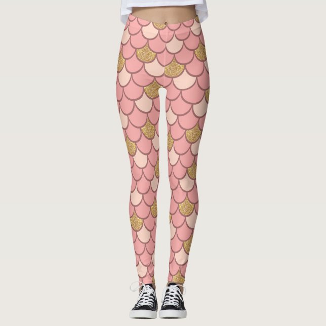 Sjöjungfrun ro Guld med Glitter Leggings (Framsida)