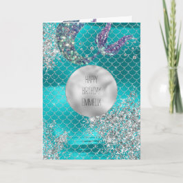 Sjöjungfrun Silver Glitter Kort