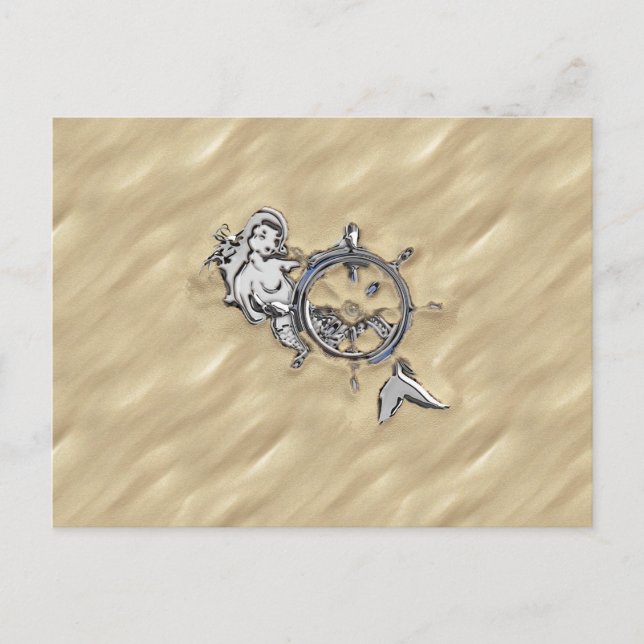 Sjöjungfrun silver i Sand Vykort (Framsida)