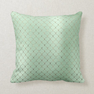 Sjöjungfrun Skalor för Art Deco Mint Grönt Guld Kudde