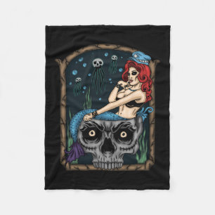 Sjöjungfrun Spooky Halloween Punk Goth Skull Fleecefilt