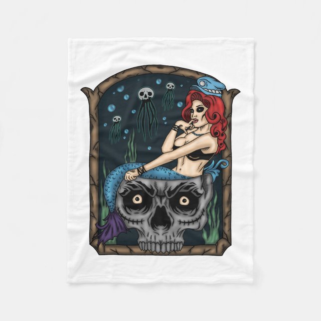 Sjöjungfrun Spooky Halloween Punk Goth Skull Fleecefilt (Framsidan)