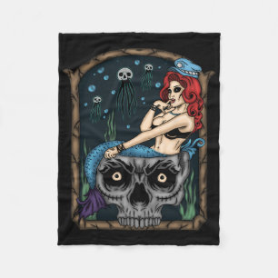 Sjöjungfrun Spooky Halloween Punk Goth Skull Fleecefilt