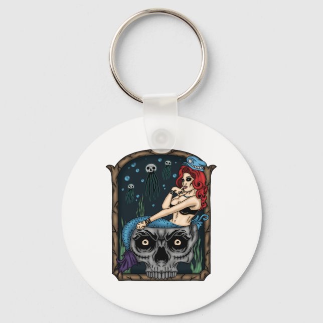 Sjöjungfrun Spooky Halloween Punk Goth Skull Nyckelring (Framsida)