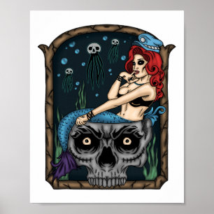 Sjöjungfrun Spooky Halloween Punk Goth Skull Poster